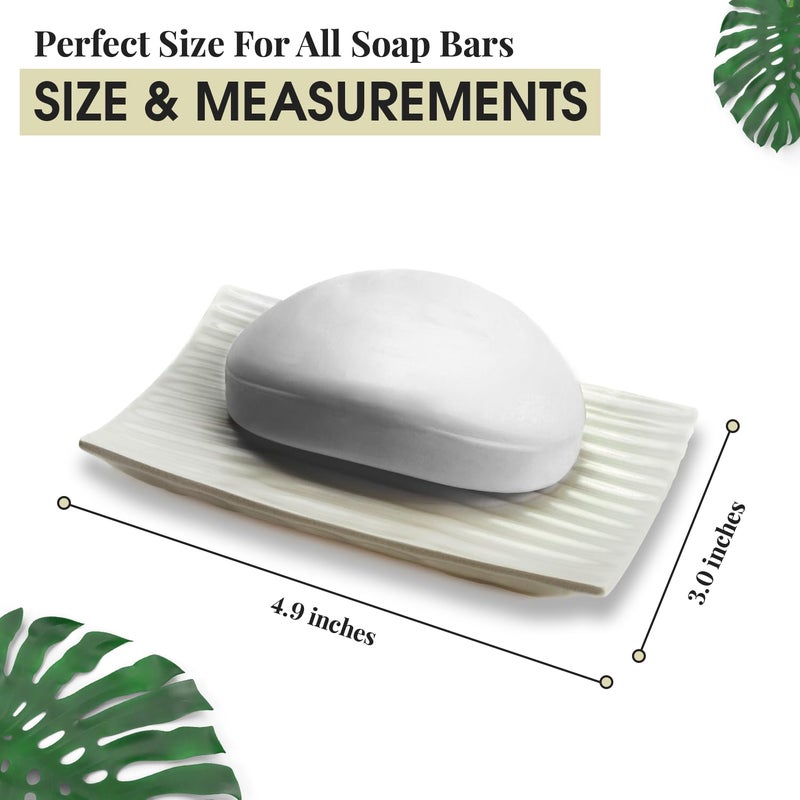 GO Modern Zen White Soap Dish - 4.9 x 3 Inches - Durable Ceramic Bar Soap Holder with Soap Saver Ridges  Non Slip Feet - Soap Dish for Shower  Bathroom and Kitchen - Image 2